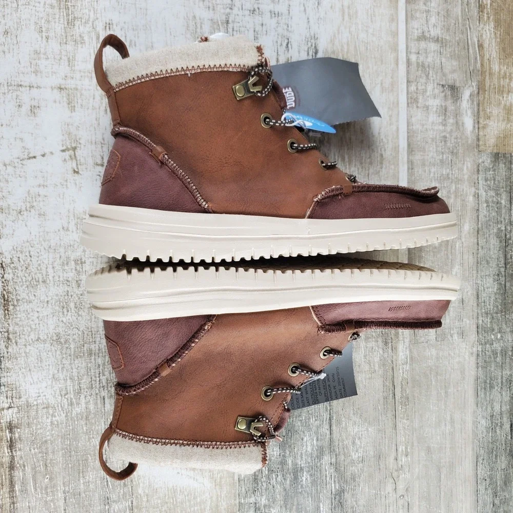 Hey Dude Bradley Classic Tumbled Mens Ankle High Boot Sz 9 Cognac Multi Lace-Up